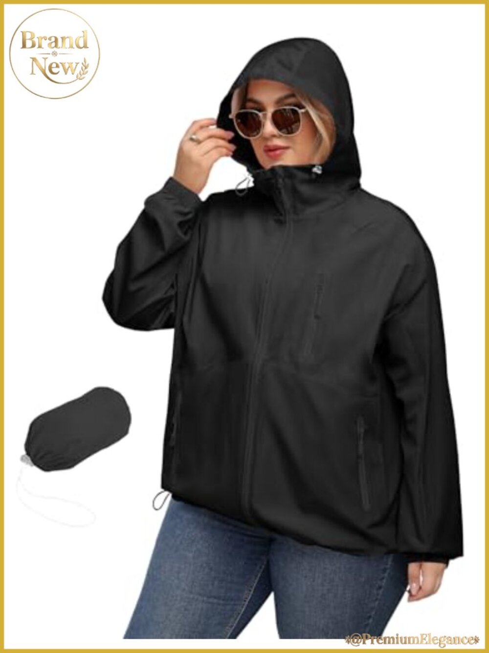 Plus Size Women's Waterproof Rain Jacket with Hood Windproof Outdoor Coat